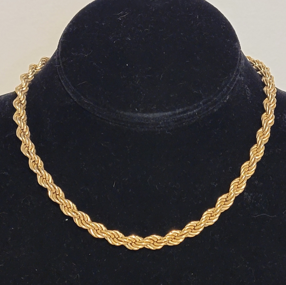 Vintage Monet Gold Tone Chunky Braided Rope Chain Necklace Signed